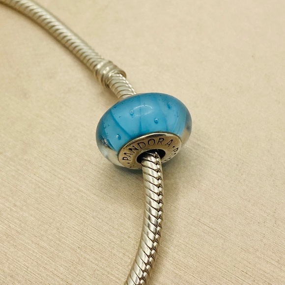 EUC Pandora 790923 Sterling Silver Blue Looking Glass Murano Charm - Picture 7 of 12